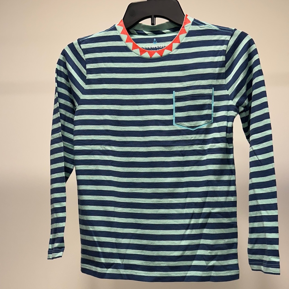 Crewcuts Navy and Light Blue Striped Shirt with Red Trim 100% cotton